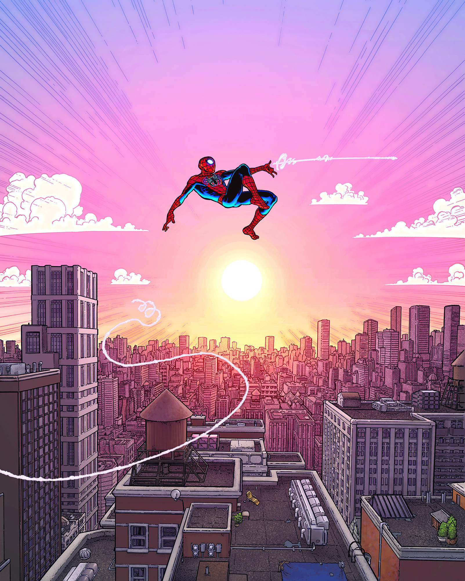 Marvel Spider-Man Swinging Through the Air